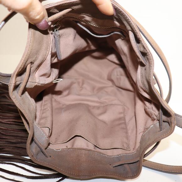 Barbara Bonner Leather Fringe Drawstring Bucket Bag – Boho Style, Repaired - Picture 4 of 5